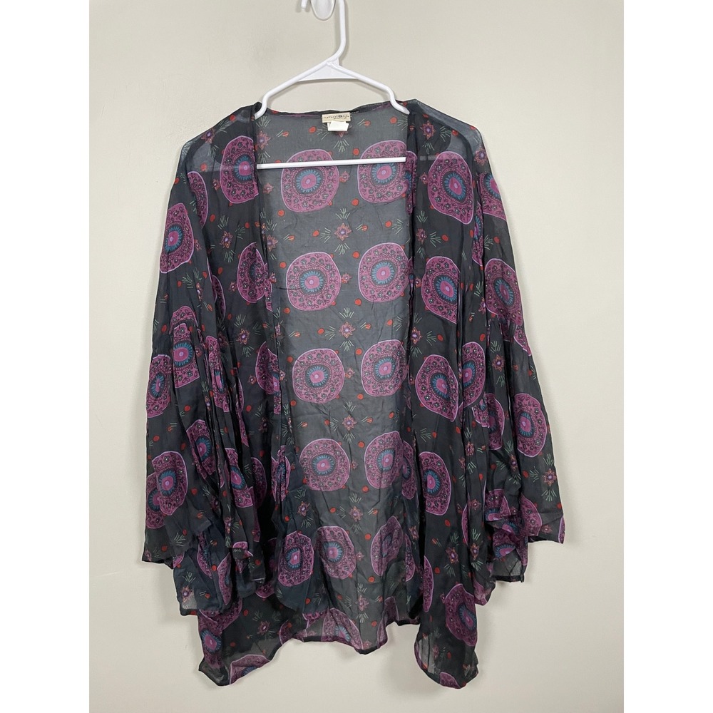 Natural Life Floral Lightweight Bell Sleeve Kimono Top One Size Bohemian Beach
